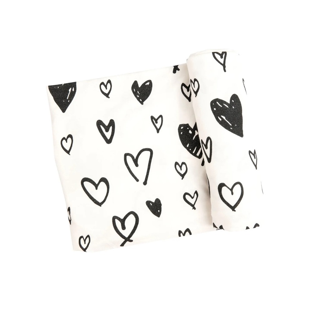 Angel Dear Heart Pattern Bamboo Swaddle Black & White NWT